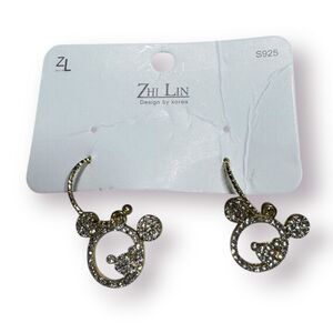 Zhi Lin Disney Gold Crystal Mickey Mouse Earrings Rhinestones‎ BNWT